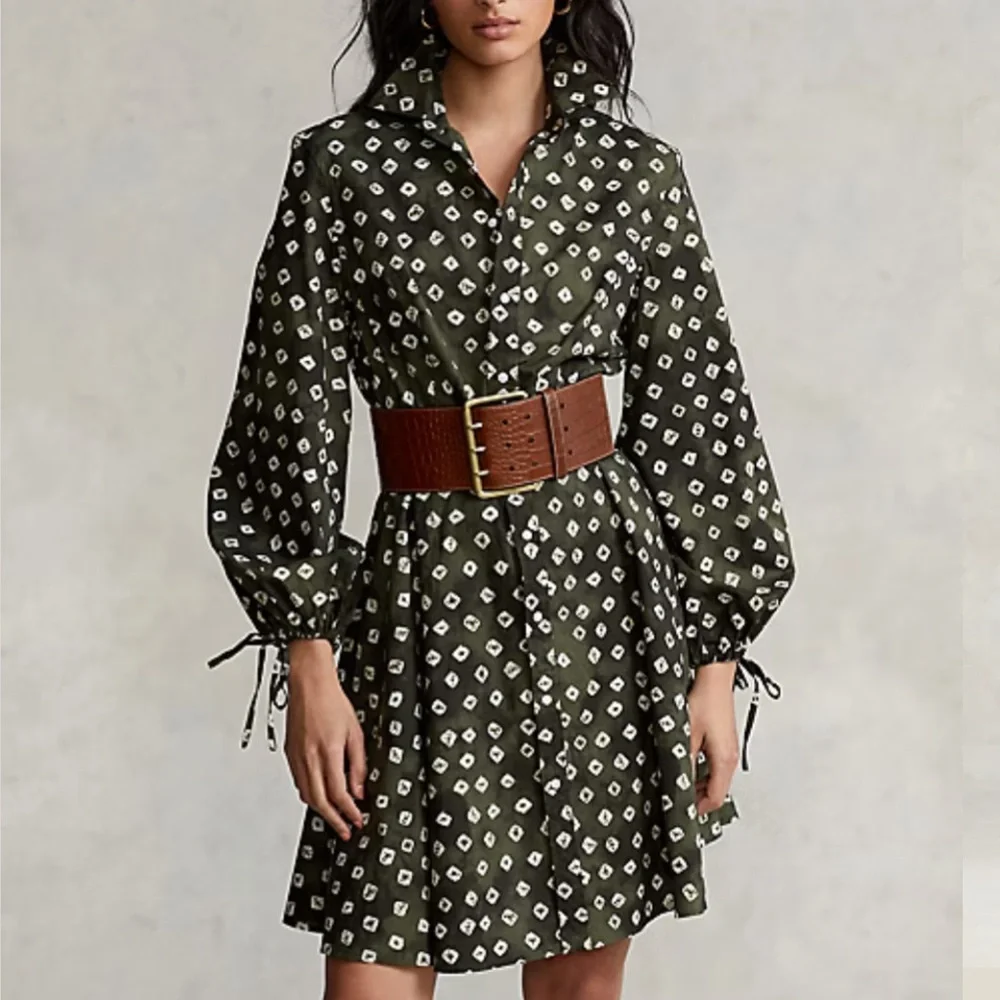 Polo Ralph Lauren Block-Print Tie-Cuff Cotton Shirtdress - Picture 2 of 10
